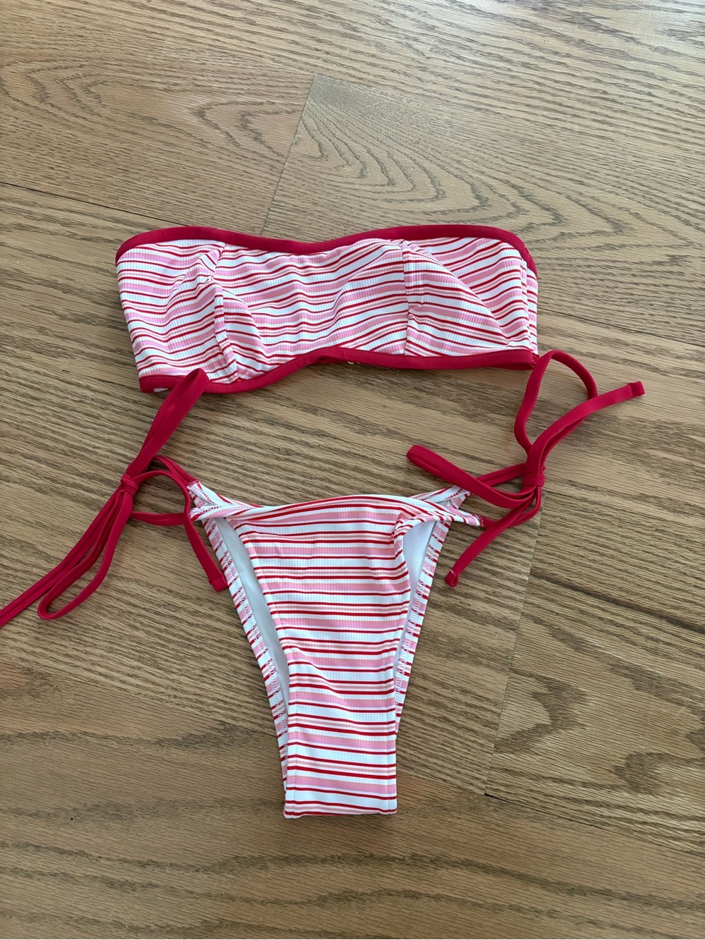 Frankie’s Bikinis Red & White Striped Bandeau Bikini - Swim